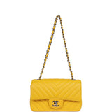 Pre-owned Chanel Mini Rectangular Flap Yellow Chevron Caviar Silver Hardware