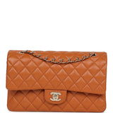 Chanel Medium Classic Double Flap Bag Caramel Shiny Caviar Light Gold Hardware