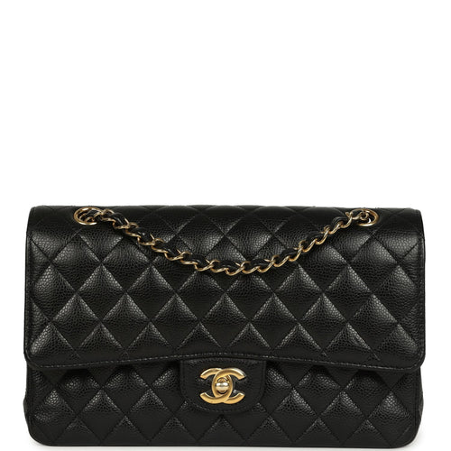 Pre-owned Chanel Medium Classic Double Flap Black Caviar Gold Hardware