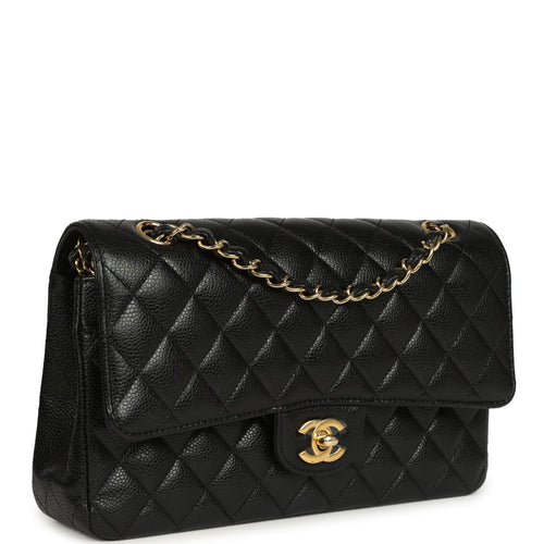 Pre-owned Chanel Medium Classic Double Flap Black Caviar Gold Hardware