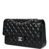 Pre-owned Chanel Medium Classic Double Flap Bag Black Lambskin Silver Hardware