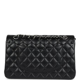 Pre-owned Chanel Medium Classic Double Flap Bag Black Lambskin Silver Hardware