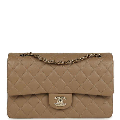 Chanel Medium Classic Double Flap Bag Light Brown Caviar Light Gold Hardware