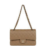 Chanel Medium Classic Double Flap Bag Light Brown Caviar Light Gold Hardware