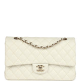 Pre-owned Chanel Medium Classic Double Flap White Caviar Light Gold Hardware