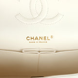 Pre-owned Chanel Medium Classic Double Flap White Caviar Light Gold Hardware