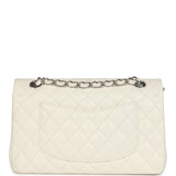 Pre-owned Chanel Medium Classic Double Flap White Shiny Caviar Silver Hardware
