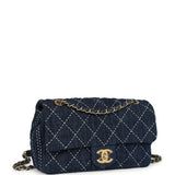 Pre-owned Chanel Medium Classic Flap Bag Blue Denim Aged Gold Hardware