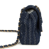 Pre-owned Chanel Medium Classic Flap Bag Blue Denim Aged Gold Hardware