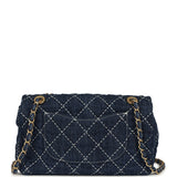 Pre-owned Chanel Medium Classic Flap Bag Blue Denim Aged Gold Hardware
