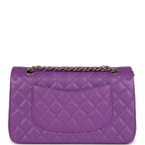 Pre-owned Chanel Medium Classic Double Flap Bag Dark Purple Shiny Caviar Light Gold Hardware