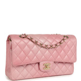Pre-owned Chanel Medium Classic Double Flap Bag Pink Iridescent Ombre Goatskin Light Gold Hardware