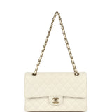 Chanel Medium Classic Double Flap White Caviar Light Gold Hardware
