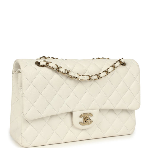 Chanel Medium Classic Double Flap White Caviar Light Gold Hardware