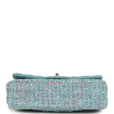 Chanel Medium Classic Double Flap Bag Blue Multi Tweed Light Gold Hardware