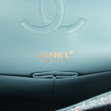 Chanel Medium Classic Double Flap Bag Blue Multi Tweed Light Gold Hardware