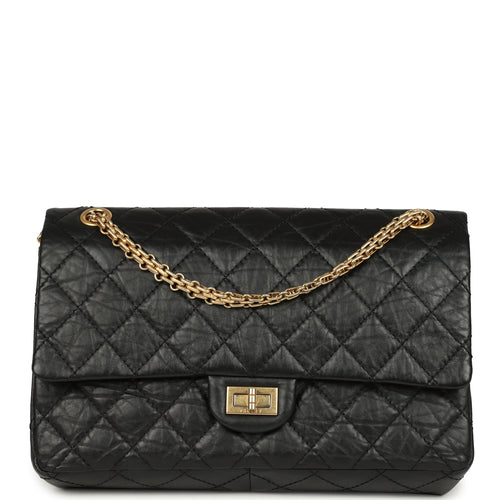 Pre-owned Chanel Medium Reissue 225 2.55 Double Flap Bag Black Aged Calfskin Antique Gold Hardware