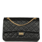 Pre-owned Chanel Medium Reissue 225 2.55 Double Flap Bag Black Aged Calfskin Antique Gold Hardware