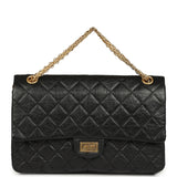 Pre-owned Chanel Medium Reissue 225 2.55 Double Flap Bag Black Aged Calfskin Antique Gold Hardware