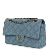 Pre-owned Chanel Medium Classic Double Flap Bag Light Blue Denim Light Gold Hardware