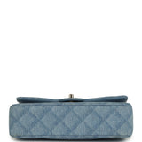 Pre-owned Chanel Medium Classic Double Flap Bag Light Blue Denim Light Gold Hardware