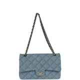 Pre-owned Chanel Medium Classic Double Flap Bag Light Blue Denim Light Gold Hardware