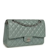 Pre-owned Chanel Medium Classic Double Flap Bag Blue Shiny Caviar Silver Hardware