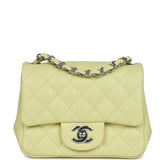 Chanel Mini Square Flap Bag Lime Lambskin Silver Hardware