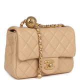 Chanel Mini Square Pearl Crush Flap Bag Beige Lambskin Aged Gold Hardware