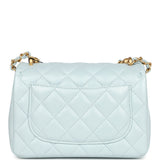 Chanel Mini Square Pearl Flap Bag Light Blue Iridescent Lambskin Brushed Gold Hardware
