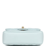 Chanel Mini Square Pearl Flap Bag Light Blue Iridescent Lambskin Brushed Gold Hardware