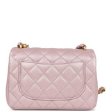 Chanel Mini Square Pearl Flap Bag Light Pink Iridescent Lambskin Brushed Gold Hardware