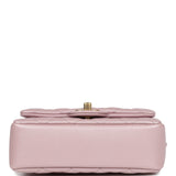 Chanel Mini Square Pearl Flap Bag Light Pink Iridescent Lambskin Brushed Gold Hardware