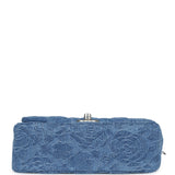 Chanel Mini Camellia Crush Rectangular Flap Blue Denim Antique Silver Hardware