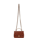 Chanel Mini Rectangular Top Handle Flap Bag Brown Shiny Calfskin Gold Hardware
