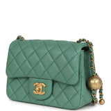 Chanel Mini Square Pearl Crush Flap Bag Green Lambskin Antique Gold Hardware