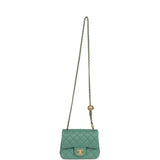 Chanel Mini Square Pearl Crush Flap Bag Green Lambskin Antique Gold Hardware