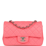 Chanel Mini Rectangular Flap Bag Pink Lambskin Silver Hardware