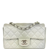 Chanel Mini Classic Rectangular Flap Bag Grey and Green Ombre Iridescent Goatskin Silver Hardware
