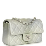 Chanel Mini Classic Rectangular Flap Bag Grey and Green Ombre Iridescent Goatskin Silver Hardware