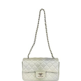 Chanel Mini Classic Rectangular Flap Bag Grey and Green Ombre Iridescent Goatskin Silver Hardware