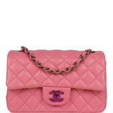 Chanel Mini Classic Rectangular Flap Bag Pink and Yellow Lambskin Iridescent Hardware