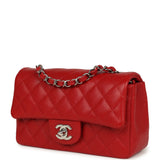 Pre-owned Chanel Mini Rectangular Flap Red Caviar Silver Hardware