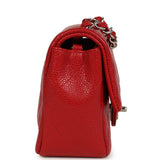 Pre-owned Chanel Mini Rectangular Flap Red Caviar Silver Hardware
