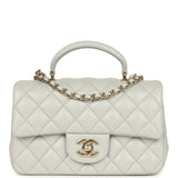 Chanel Mini Rectangular Flap Bag with Top Handle Light Grey Lambskin Light Gold Hardware