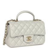 Chanel Mini Rectangular Flap Bag with Top Handle Light Grey Lambskin Light Gold Hardware
