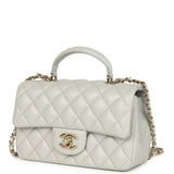 Chanel Mini Rectangular Flap Bag with Top Handle Light Grey Lambskin Light Gold Hardware