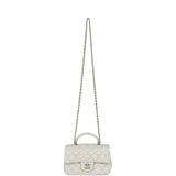 Chanel Mini Rectangular Flap Bag with Top Handle Light Grey Lambskin Light Gold Hardware