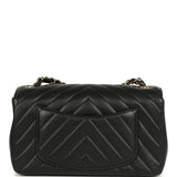 Chanel Mini Chevron Classic Rectangular Flap Bag Black Lambskin Light Gold Hardware