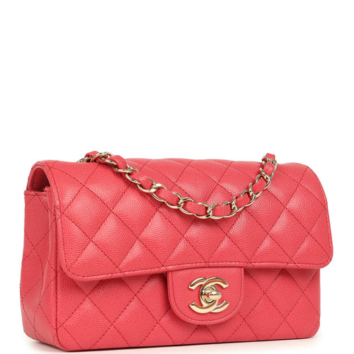 Pre-owned Chanel Mini Classic Rectangular Flap Bag Dark Pink Caviar Light Gold Hardware